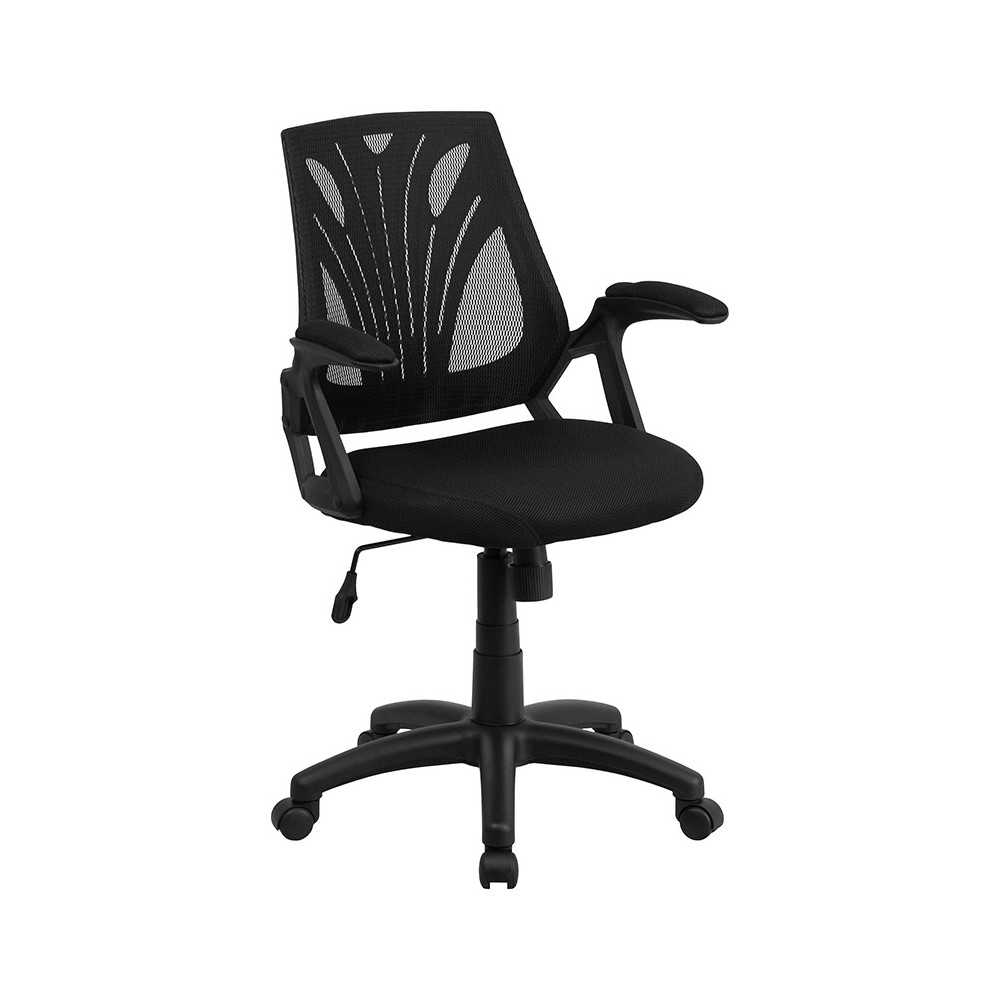 Mid-Back Designer Black Mesh Swivel Task Office Chair with Open Arms