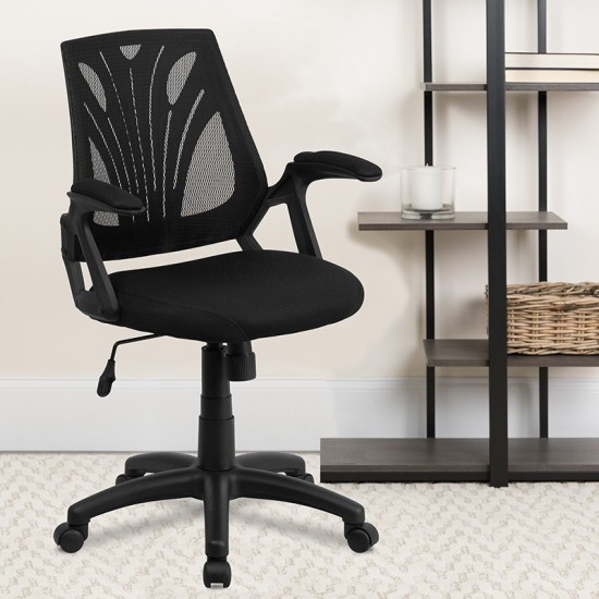 Mid-Back Designer Black Mesh Swivel Task Office Chair with Open Arms