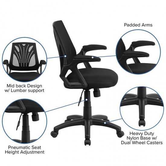 Mid-Back Designer Black Mesh Swivel Task Office Chair with Open Arms