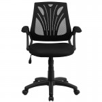 Mid-Back Designer Black Mesh Swivel Task Office Chair with Open Arms