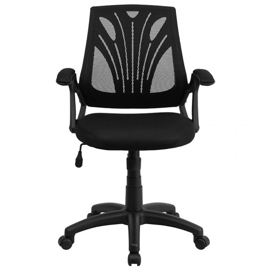 Mid-Back Designer Black Mesh Swivel Task Office Chair with Open Arms