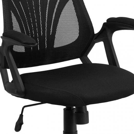 Mid-Back Designer Black Mesh Swivel Task Office Chair with Open Arms