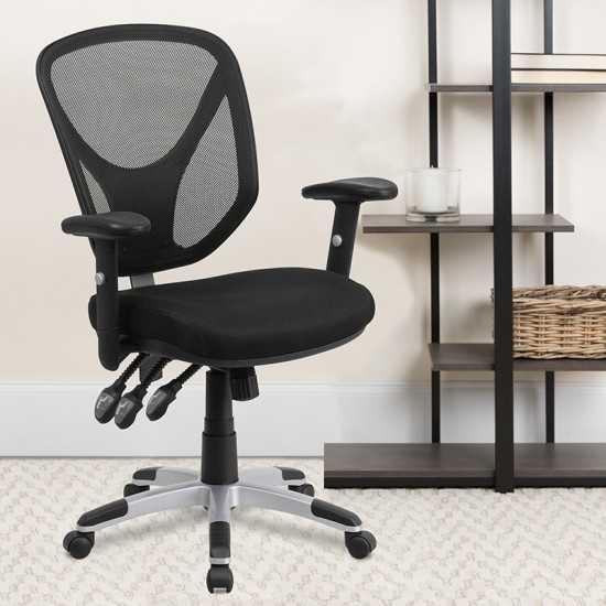 Mid-Back Black Mesh Multifunction Swivel Ergonomic Task Office Chair with Adjustable Arms