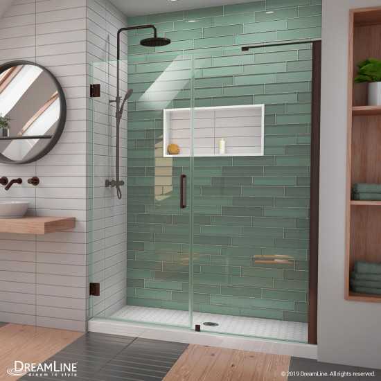 Unidoor-LS 53-54 in. W x 72 in. H Frameless Hinged Shower Door in Oil Rubbed Bronze