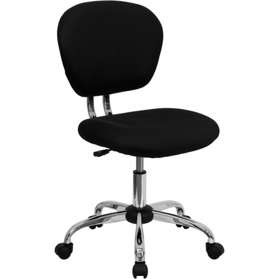 Mid-Back Black Mesh Padded Swivel Task Office Chair with Chrome Base