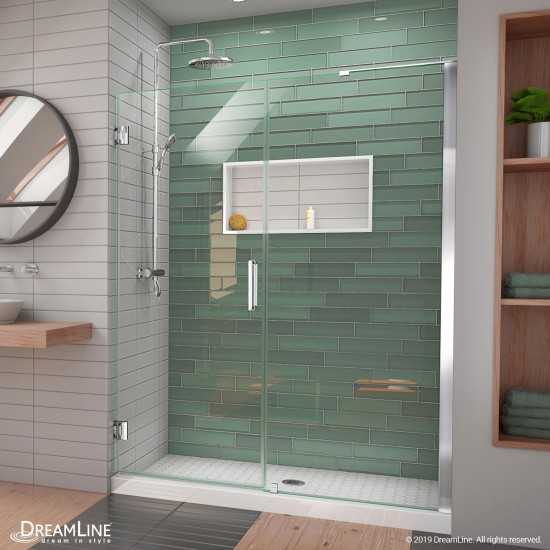 Unidoor-LS 55-56 in. W x 72 in. H Frameless Hinged Shower Door in Chrome