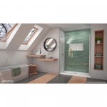 Unidoor-LS 56-57 in. W x 72 in. H Frameless Hinged Shower Door with L-Bar in Brushed Nickel