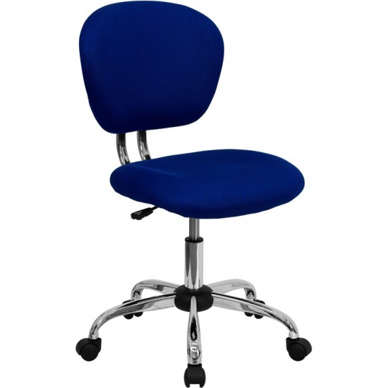 Mid-Back Blue Mesh Padded Swivel Task Office Chair with Chrome Base