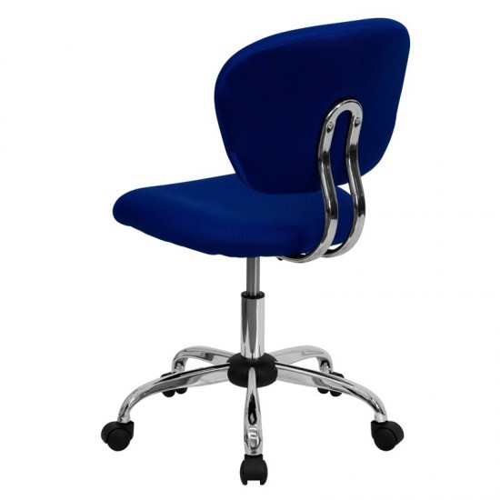 Mid-Back Blue Mesh Padded Swivel Task Office Chair with Chrome Base