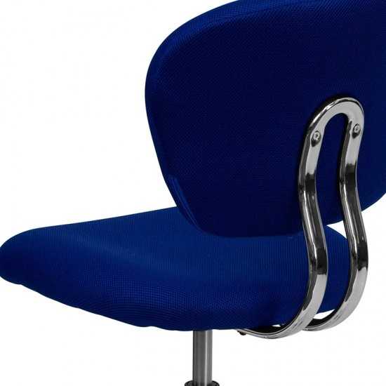 Mid-Back Blue Mesh Padded Swivel Task Office Chair with Chrome Base