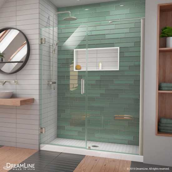 Unidoor-LS 59-60 in. W x 72 in. H Frameless Hinged Shower Door with L-Bar in Brushed Nickel