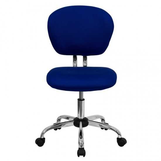 Mid-Back Blue Mesh Padded Swivel Task Office Chair with Chrome Base