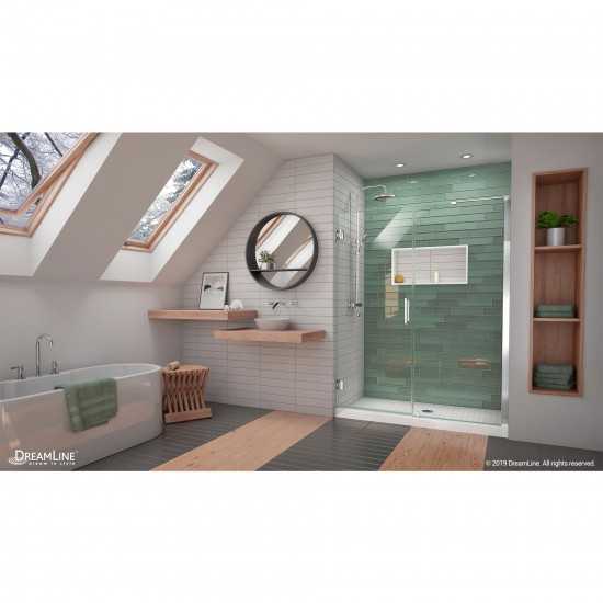 Unidoor-LS 60-61 in. W x 72 in. H Frameless Hinged Shower Door with L-Bar in Chrome