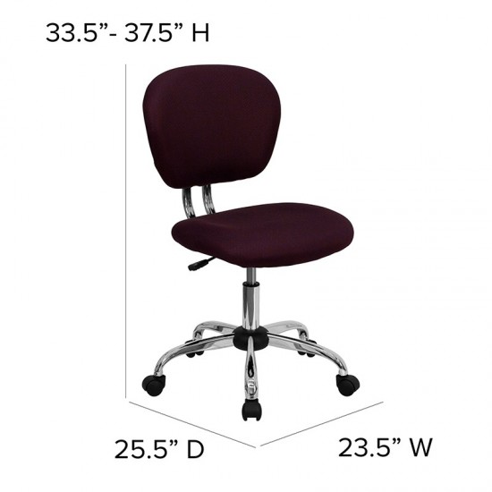 Mid-Back Burgundy Mesh Padded Swivel Task Office Chair with Chrome Base