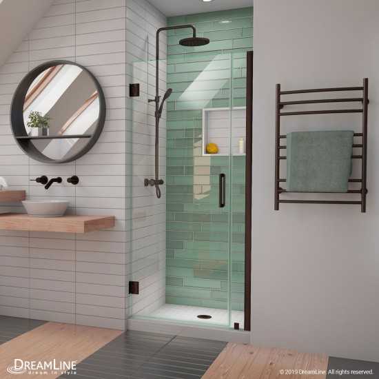 Unidoor-LS 33-34 in. W x 72 in. H Frameless Hinged Shower Door in Oil Rubbed Bronze