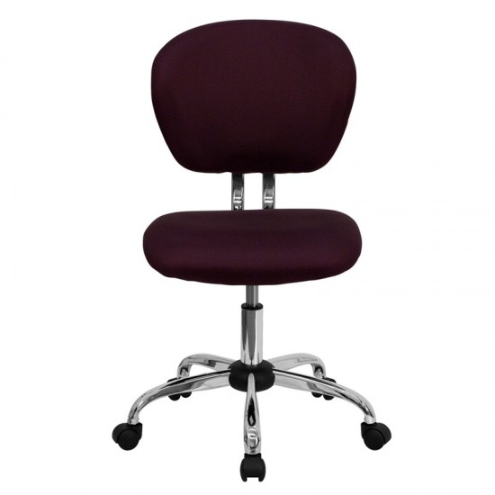 Mid-Back Burgundy Mesh Padded Swivel Task Office Chair with Chrome Base