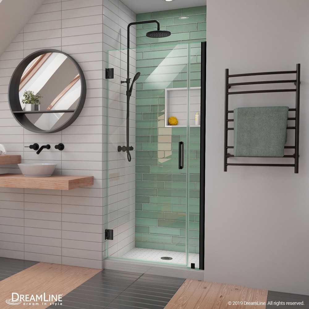 Unidoor-LS 35-36 in. W x 72 in. H Frameless Hinged Shower Door in Satin Black