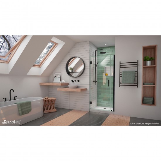 Unidoor-LS 36-37 in. W x 72 in. H Frameless Hinged Shower Door in Satin Black