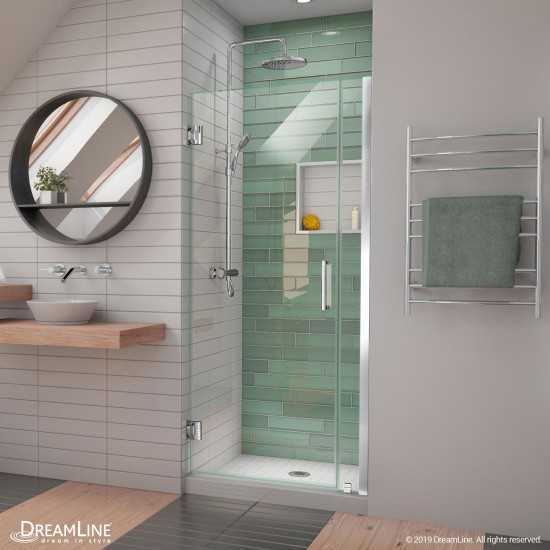 Unidoor-LS 34-35 in. W x 72 in. H Frameless Hinged Shower Door in Chrome