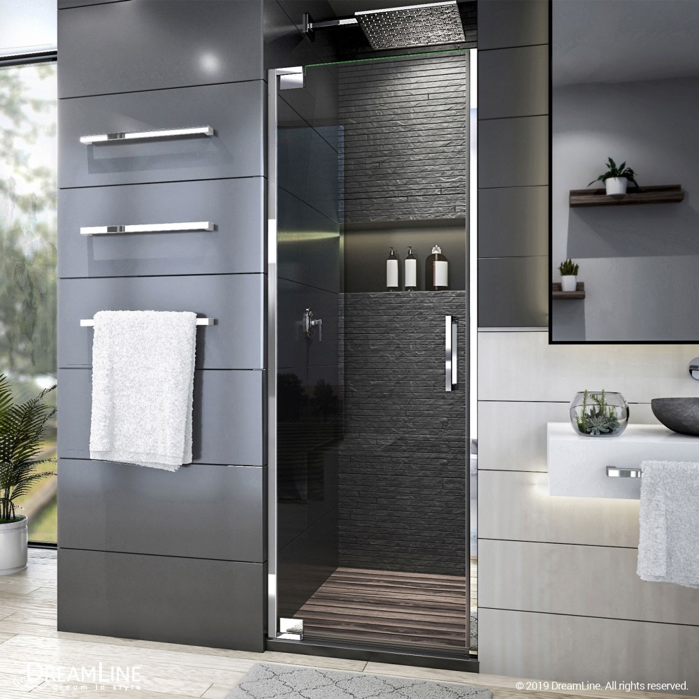 Elegance Plus 34-34 1/2 in. W x 72 in. H Frameless Pivot Shower Door in Chrome