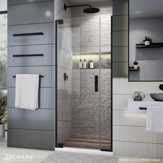 Elegance Plus 30-30 3/4 in. W x 72 in. H Frameless Pivot Shower Door in Satin Black