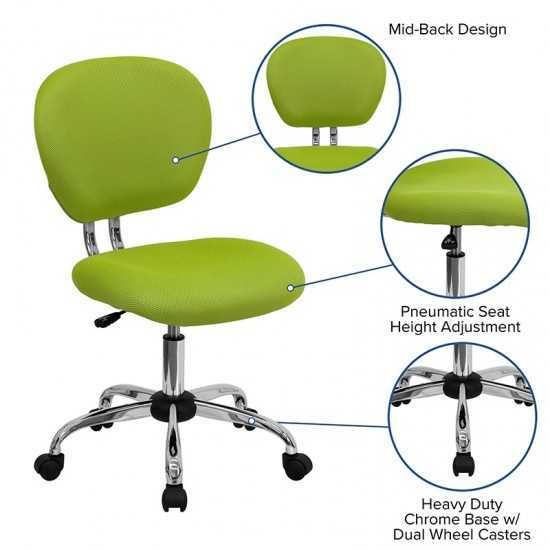 Mid-Back Apple Green Mesh Padded Swivel Task Office Chair with Chrome Base