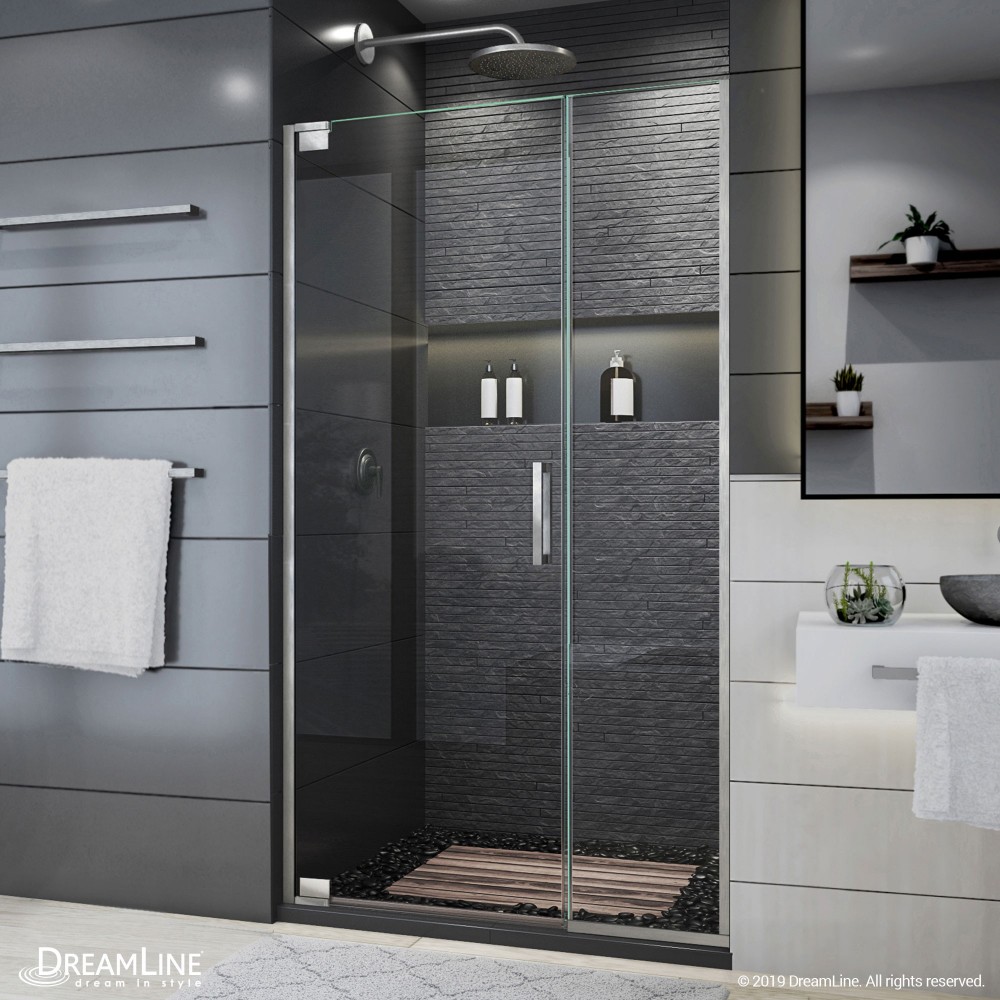 Elegance Plus 39 3/4 - 40 1/2 in. W x 72 in. H Frameless Pivot Shower Door in Brushed Nickel