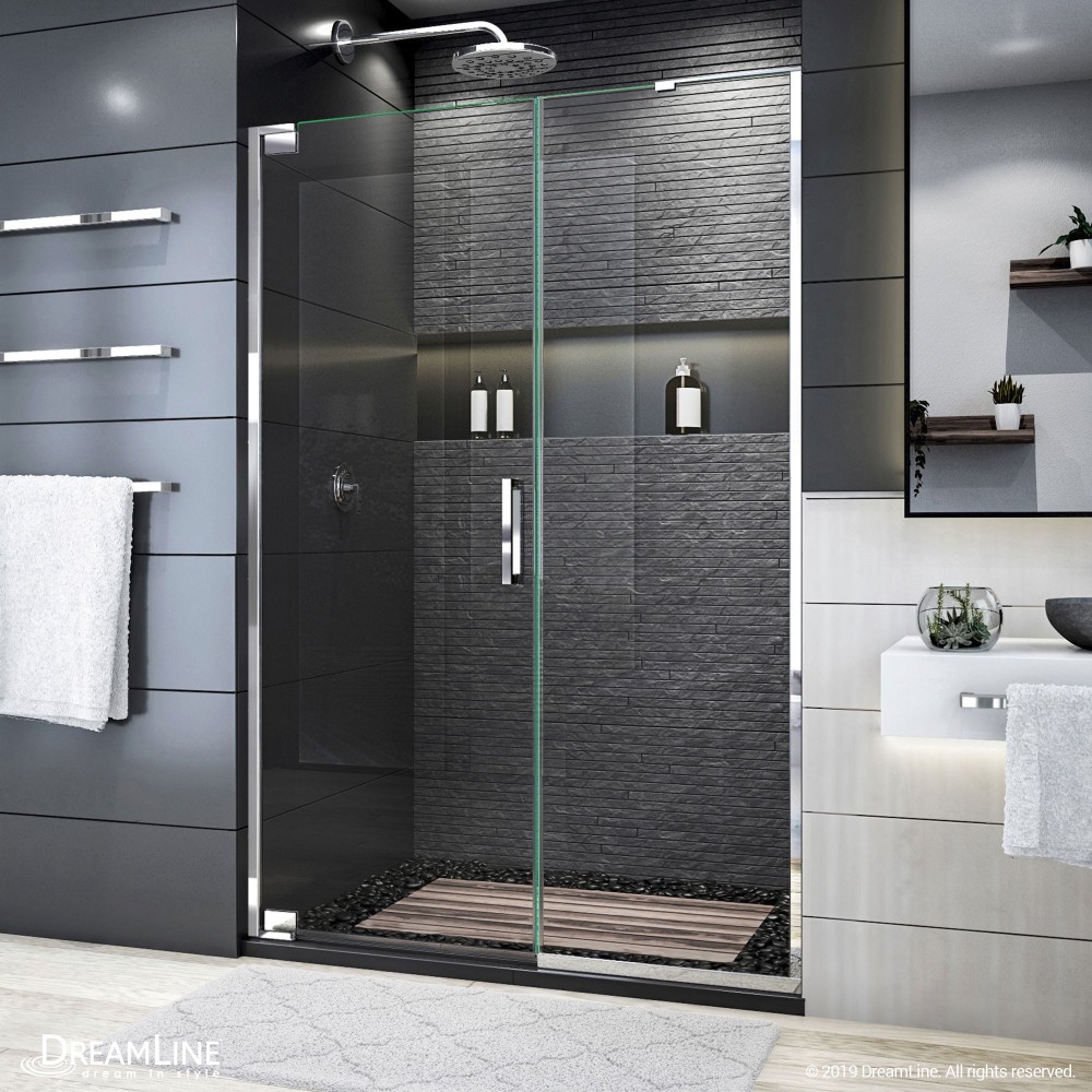 Elegance Plus 46-46 3/4 in. W x 72 in. H Frameless Pivot Shower Door in Chrome