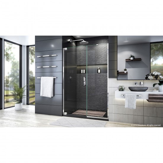 Elegance Plus 46-46 3/4 in. W x 72 in. H Frameless Pivot Shower Door in Chrome