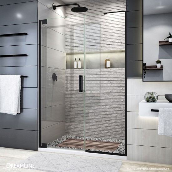 Elegance Plus 46-46 3/4 in. W x 72 in. H Frameless Pivot Shower Door in Satin Black