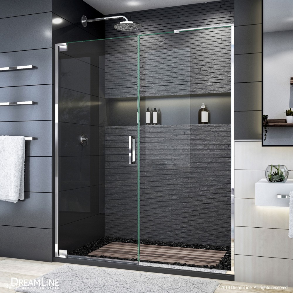 Elegance Plus 58-58 3/4 in. W x 72 in. H Frameless Pivot Shower Door in Chrome