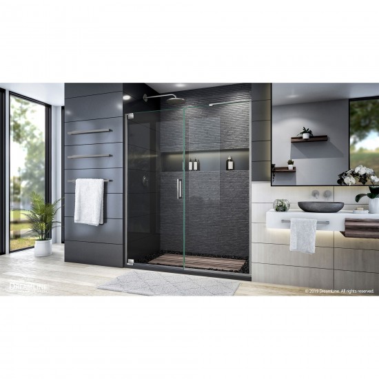 Elegance Plus 58-58 3/4 in. W x 72 in. H Frameless Pivot Shower Door in Brushed Nickel