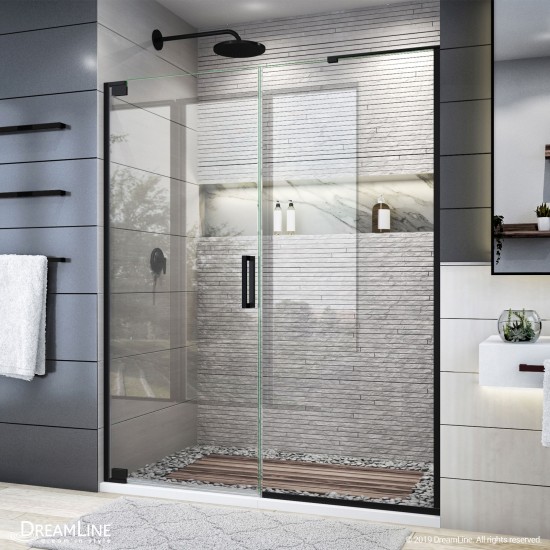 Elegance Plus 58-58 3/4 in. W x 72 in. H Frameless Pivot Shower Door in Satin Black