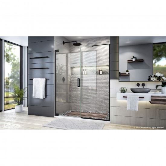 Elegance Plus 58-58 3/4 in. W x 72 in. H Frameless Pivot Shower Door in Satin Black