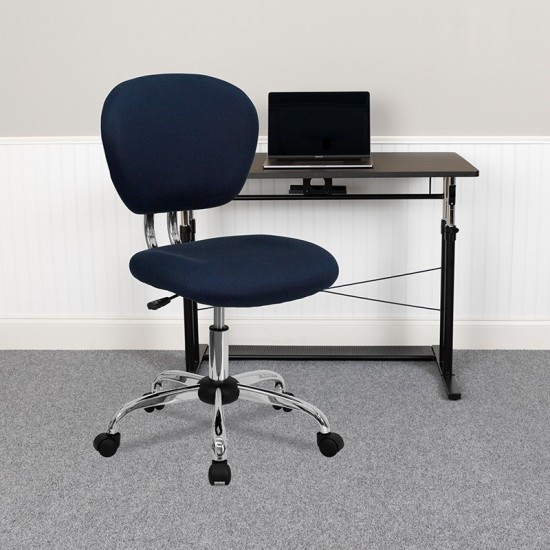 Mid-Back Navy Mesh Padded Swivel Task Office Chair with Chrome Base