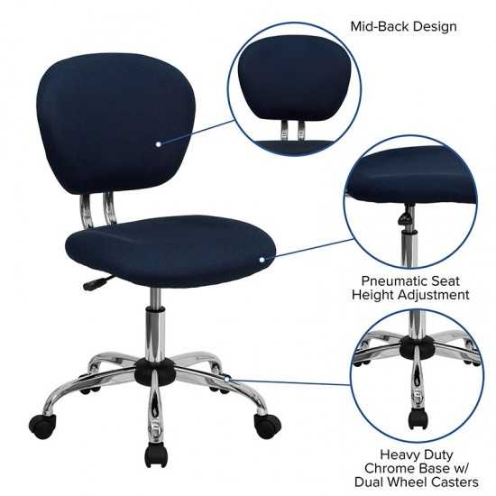 Mid-Back Navy Mesh Padded Swivel Task Office Chair with Chrome Base