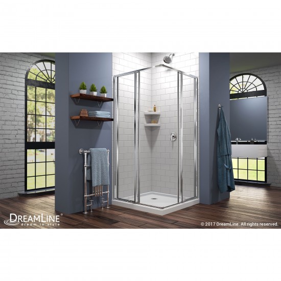 Cornerview 42 in. D x 42 in. W x 74 3/4 in. H Framed Sliding Shower Enclosure in Chrome with White Acrylic Base Kit