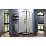 Cornerview 42 in. D x 42 in. W x 74 3/4 in. H Framed Sliding Shower Enclosure in Chrome with Black Acrylic Base Kit