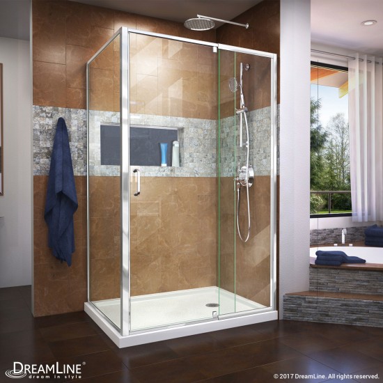 Flex 34 1/2 in. D x 38-42 in. W x 72 in H Semi-Frameless Pivot Shower Enclosure in Chrome