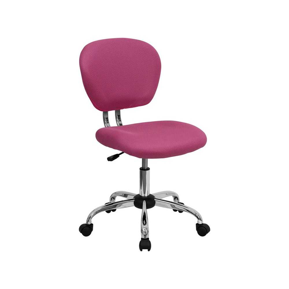 Mid-Back Pink Mesh Padded Swivel Task Office Chair with Chrome Base