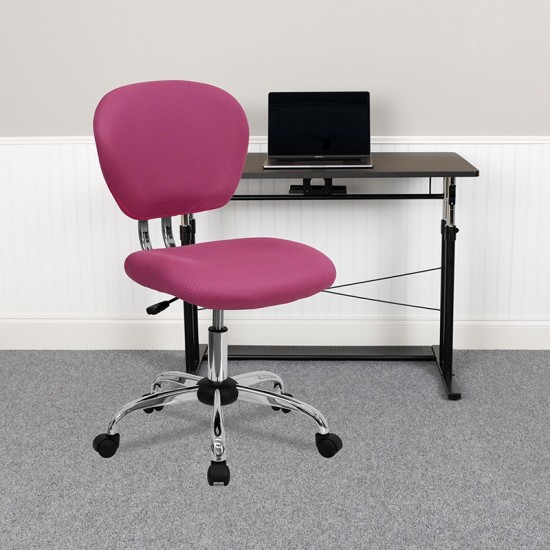 Mid-Back Pink Mesh Padded Swivel Task Office Chair with Chrome Base