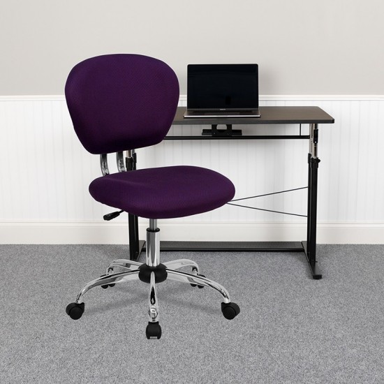 Mid-Back Purple Mesh Padded Swivel Task Office Chair with Chrome Base