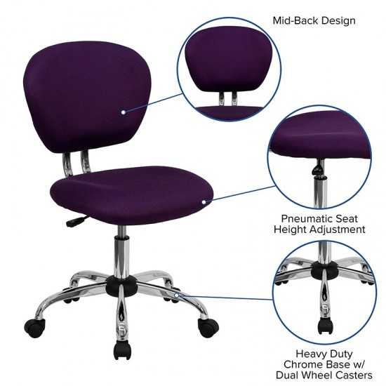 Mid-Back Purple Mesh Padded Swivel Task Office Chair with Chrome Base