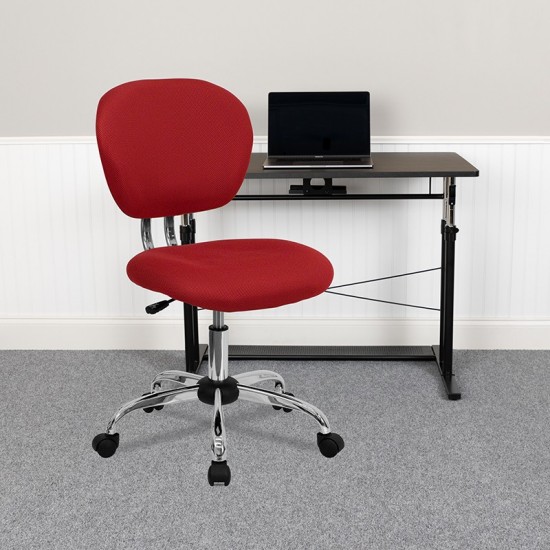 Mid-Back Red Mesh Padded Swivel Task Office Chair with Chrome Base