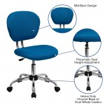 Mid-Back Turquoise Mesh Padded Swivel Task Office Chair with Chrome Base