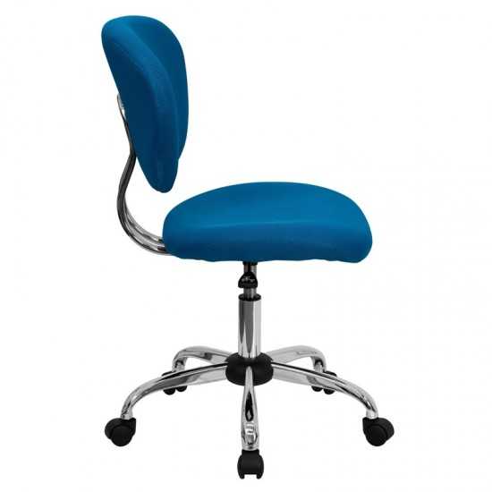 Mid-Back Turquoise Mesh Padded Swivel Task Office Chair with Chrome Base