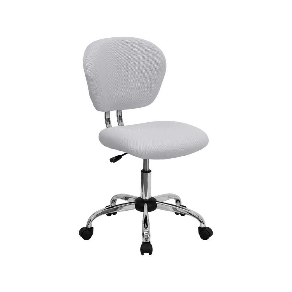 Mid-Back White Mesh Padded Swivel Task Office Chair with Chrome Base