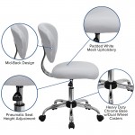 Mid-Back White Mesh Padded Swivel Task Office Chair with Chrome Base