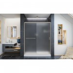 Infinity-Z 34 in. D x 60 in. W x 74 3/4 in. H Frosted Sliding Shower Door in Brushed Nickel and Center Drain White Base