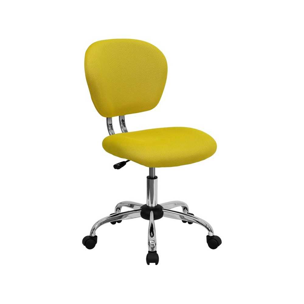 Mid-Back Yellow Mesh Padded Swivel Task Office Chair with Chrome Base